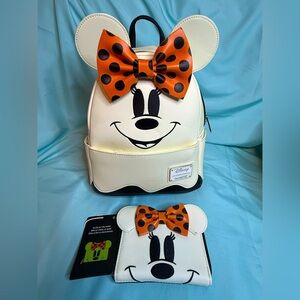 Loungefly x Disney Minnie Mouse Glow in the Dark Ghost Backpack & Wallet